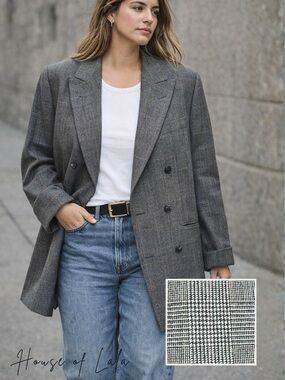 Vintage Wool Blazer Windowpane Oversized Menswear 42R L/XL. 100% Pure Wool